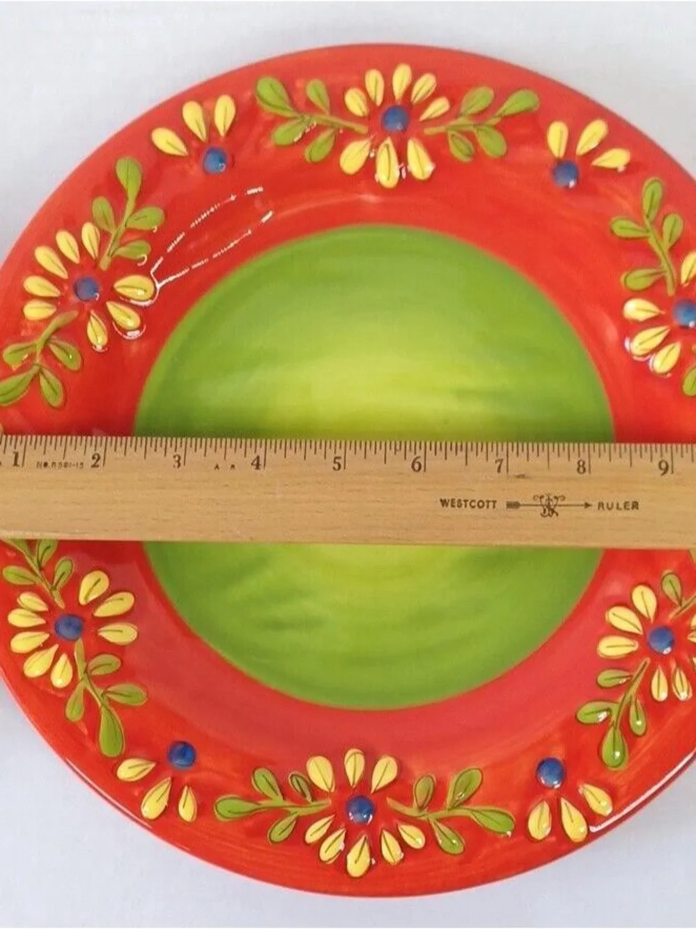 Two Pier 1 Flores Orange and green set of 2 Dinner Plates